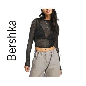 Bershka Sparkle, Shimmer, Glitter Mesh Crop Top. Black. Size M. LIKE NEW
